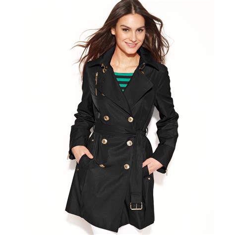 michael kors black sateen trench coat|michael kors black raincoat.